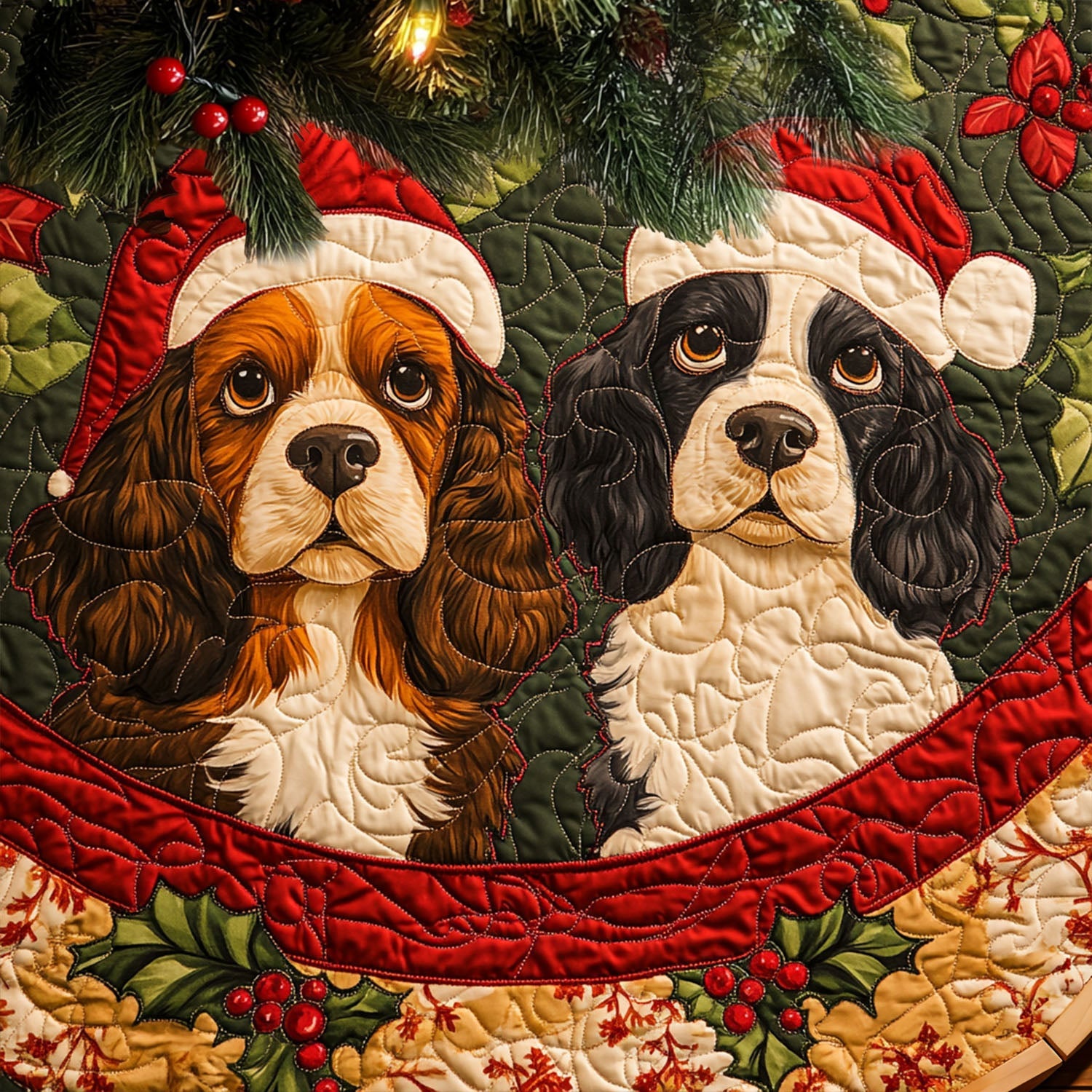 Cozy Spaniel Quilted Christmas Tree Skirt Perfect Tree Skirt Gift for Mom or Grandma