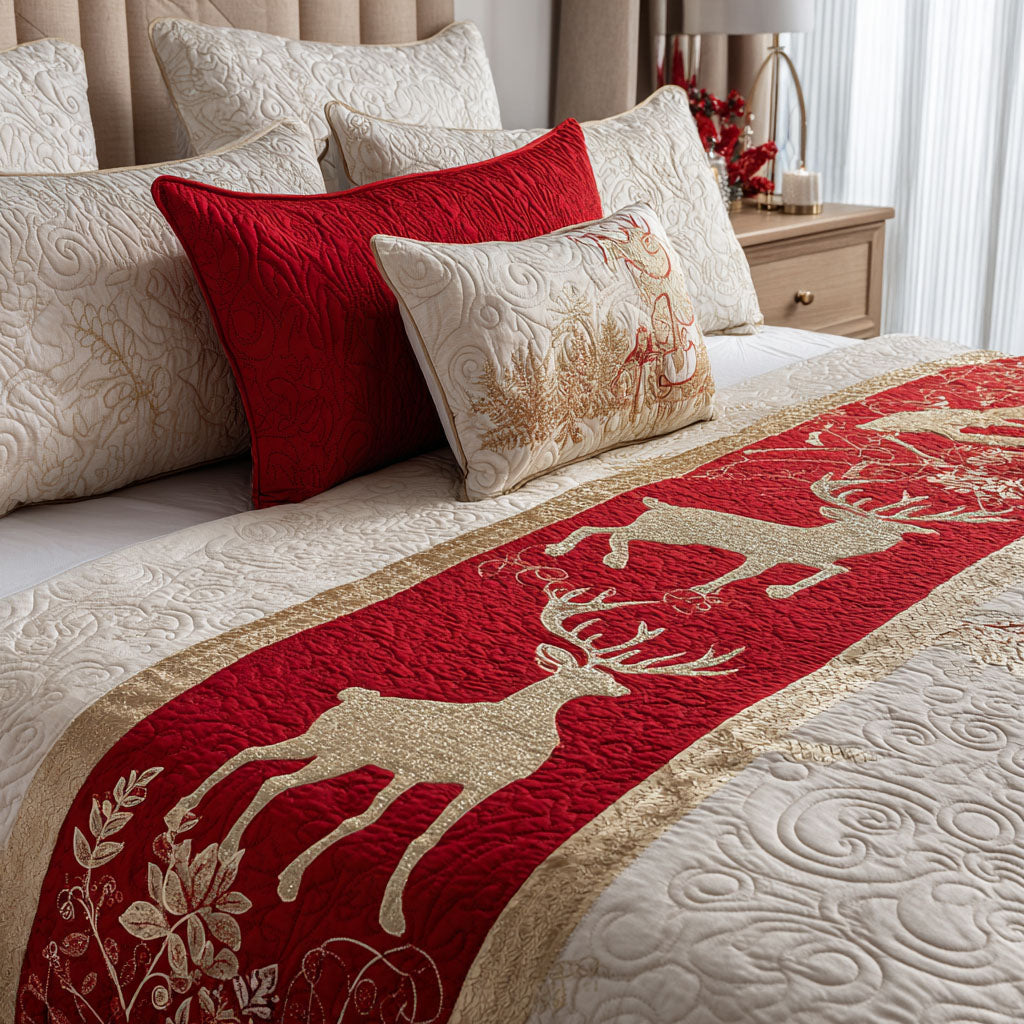 Cozy Sparkle Quilted Bed Runner Bedroom Holiday Decor Xmas Gifts For Family