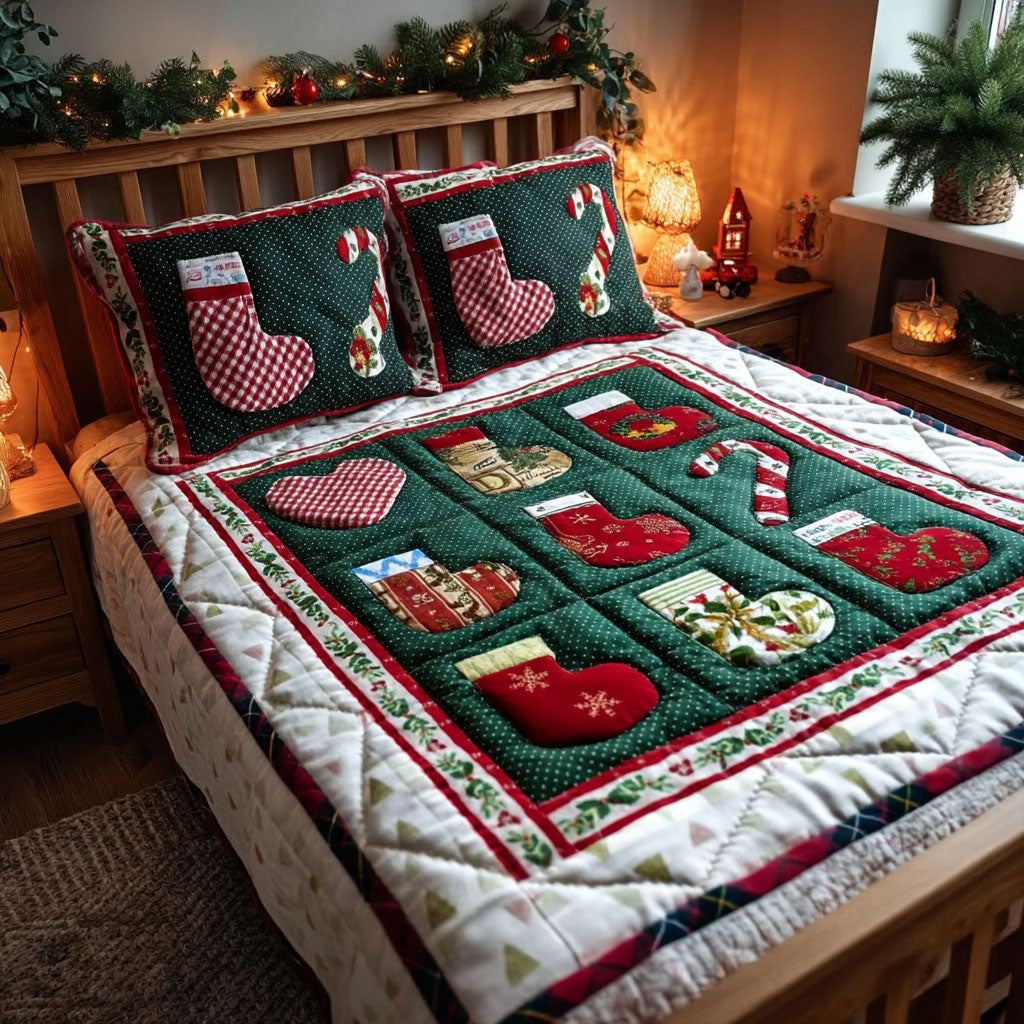 Cozy Stockings Quilted Bedding Set Luxury Duvet Cover Set for Elegant Bedroom Decor