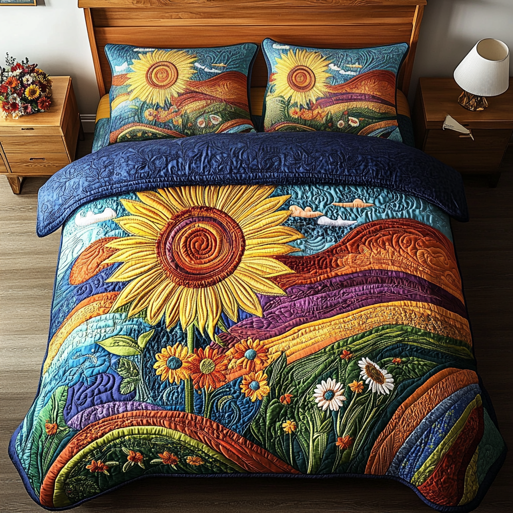 Cozy Sunflowers Quilted Bedding Set Bed Decorations Sunflower Gifts For Grandma