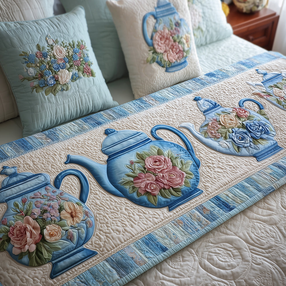 Cozy Teatime Quilted Bed Runner Bed Decorations Christmas Gifts For Tea Drinkers