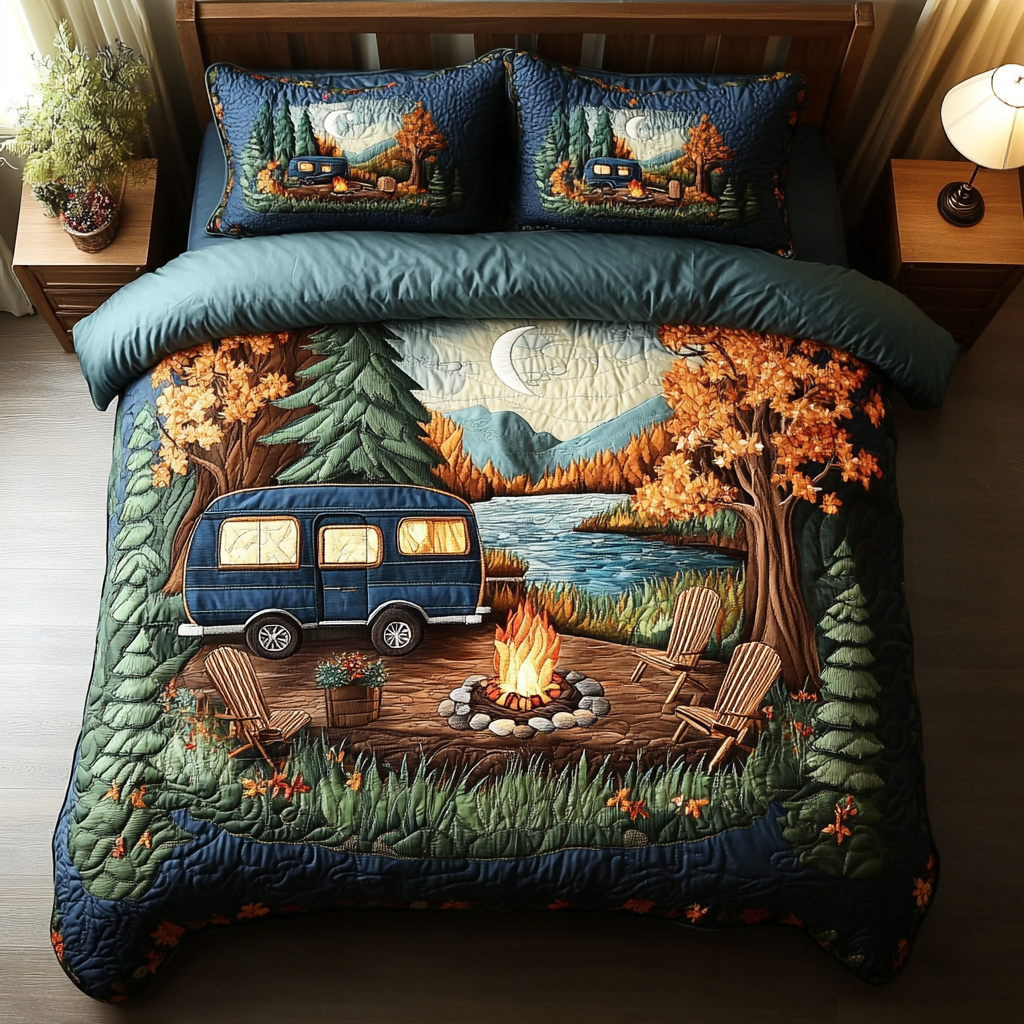 Cozy Tent Quilted Bedding Set Bed Decor Ideas Novelty Camping Gifts For Him