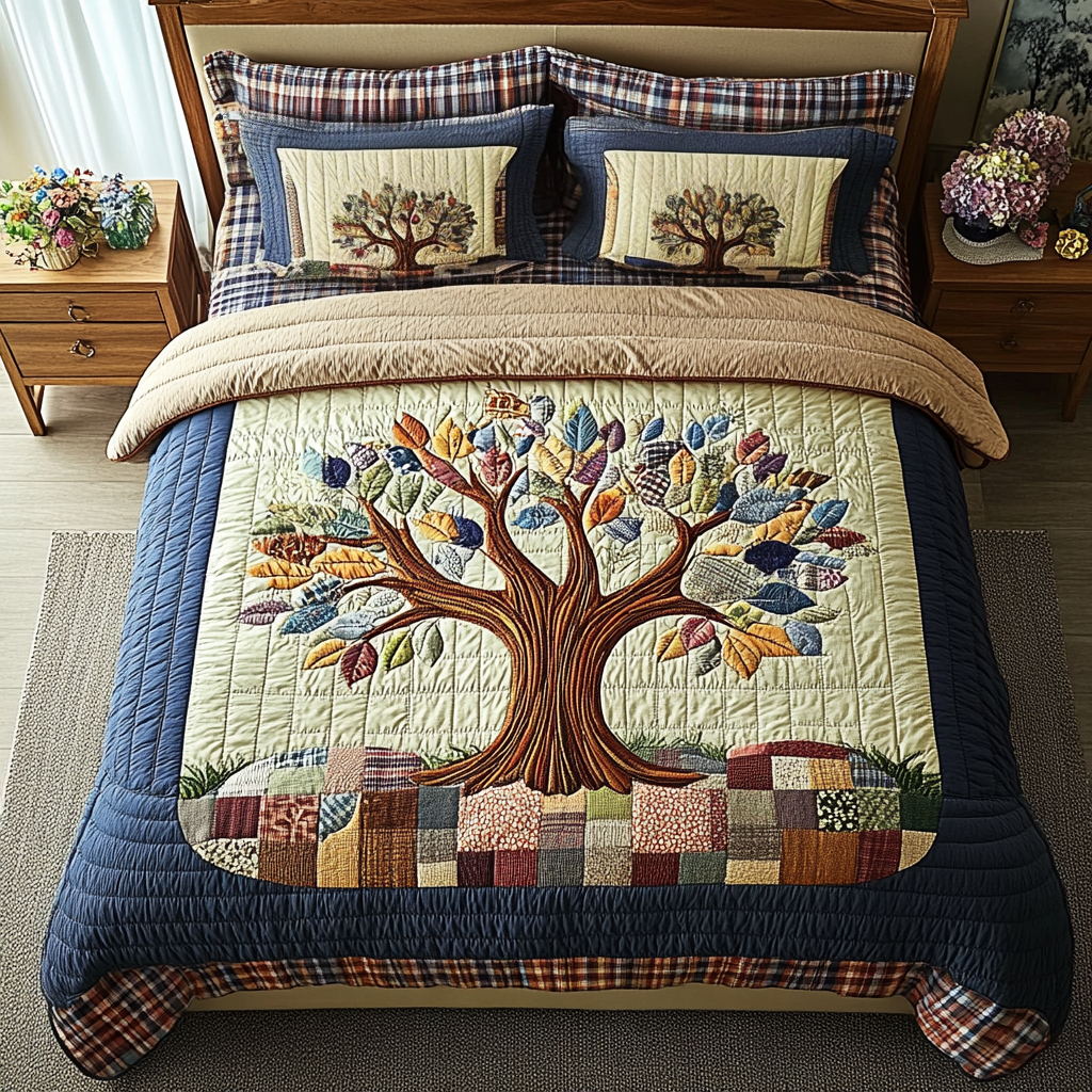 Cozy Timber Quilted Bedding Set Unique Bed Sheet Set Tree Of Life Gifts For Grangarents