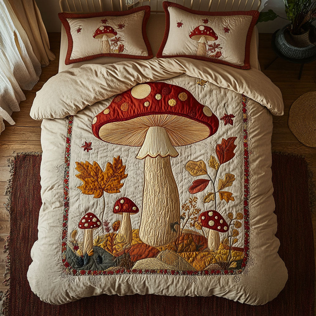 Cozy Toadstool Quilted Bedding Set Duvet Cover Bedspread Best Gifts For Lovers