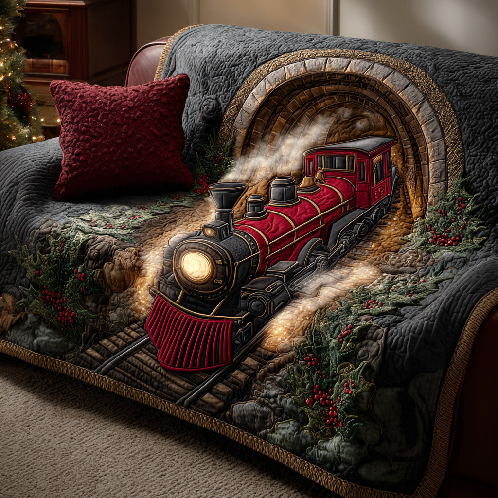 Cozy Train Path Quilted Sofa Cover Holiday Living Christmas Decor Best Friend Gift Ideas