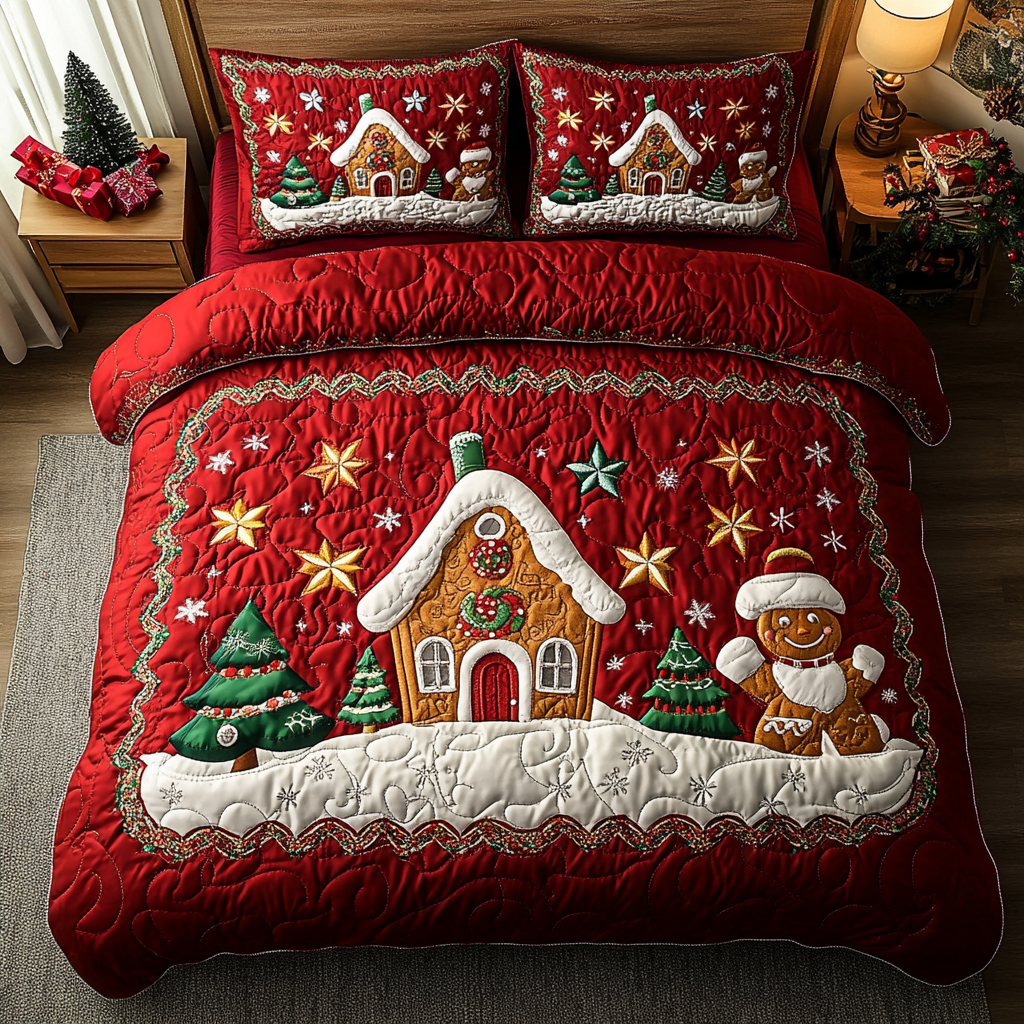 Cozy Treats Quilted Bedding Set Holiday Season Duvet Cover Set Family Christmas Gifts