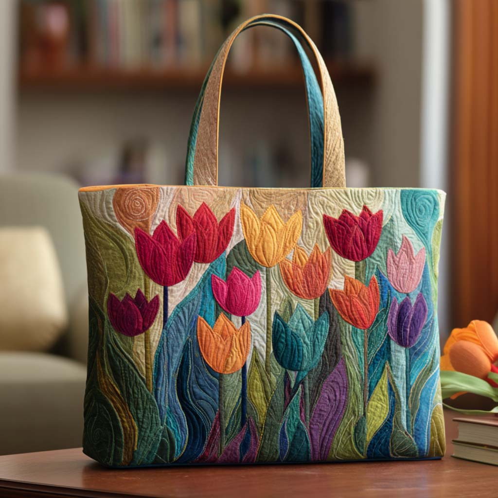 Cozy Tulip Garden Quilted Tote Bag Tulip Gifts For Her