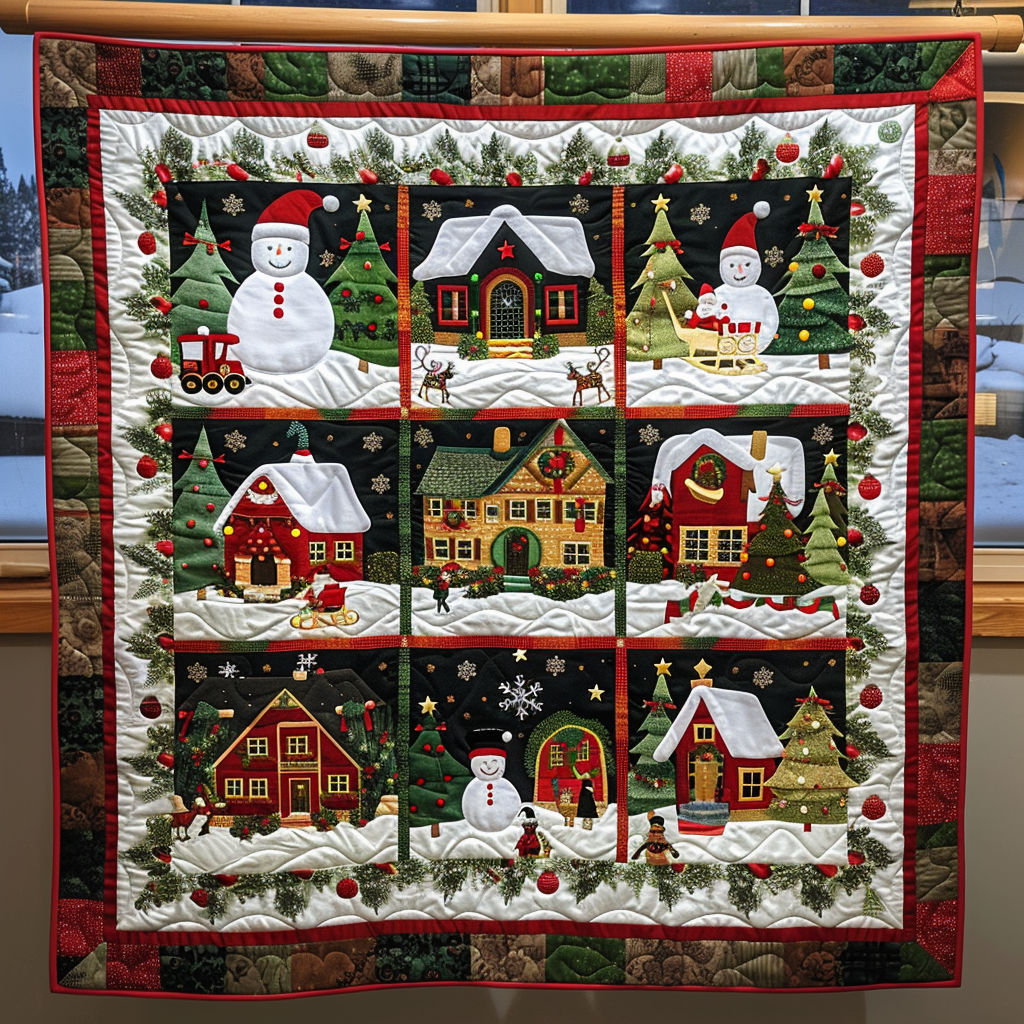 Cozy Village Christmas Quilted Blanket Secret Santa Gift Ideas