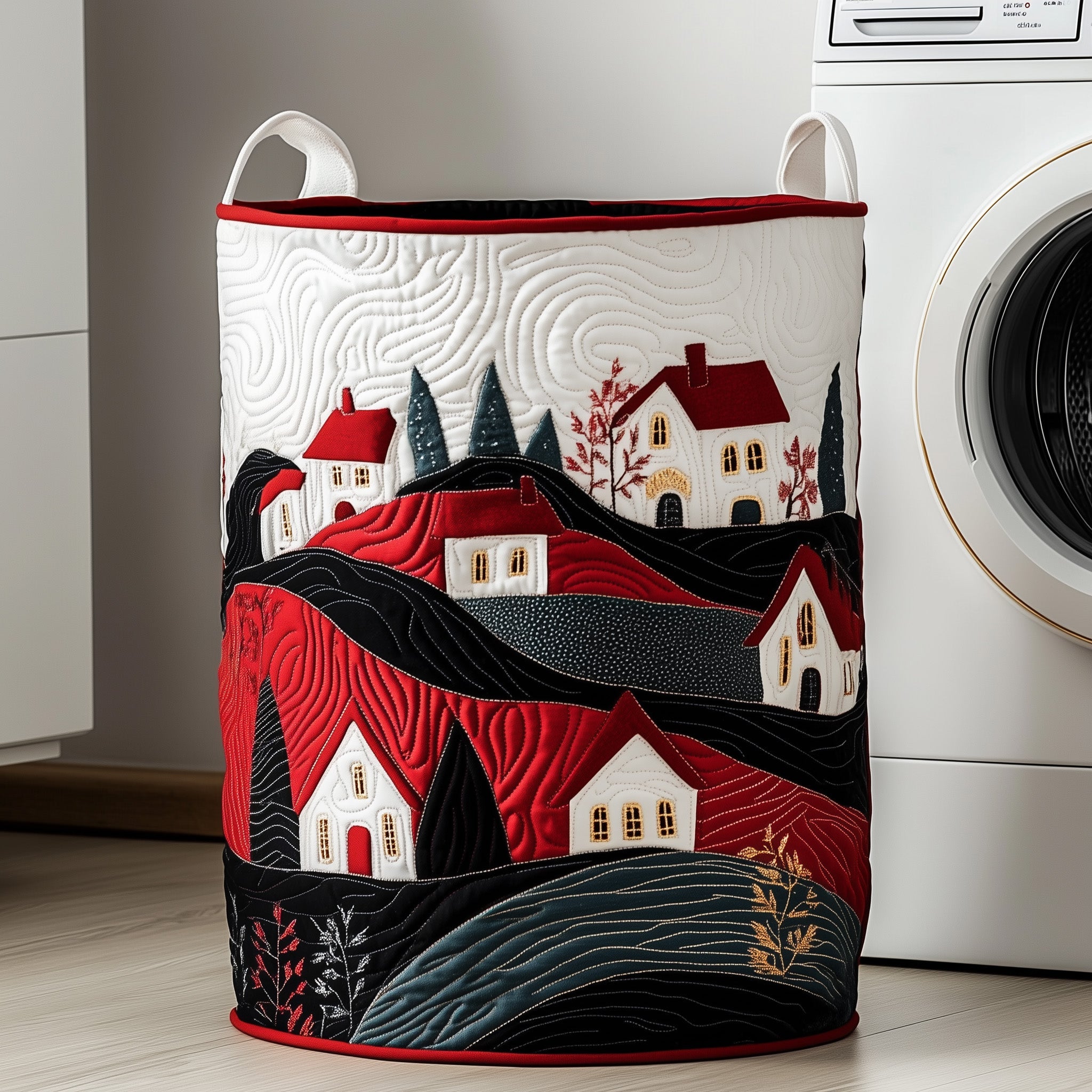 Cozy Village Quilted Laundry Basket Valentine's Day Merch Gift