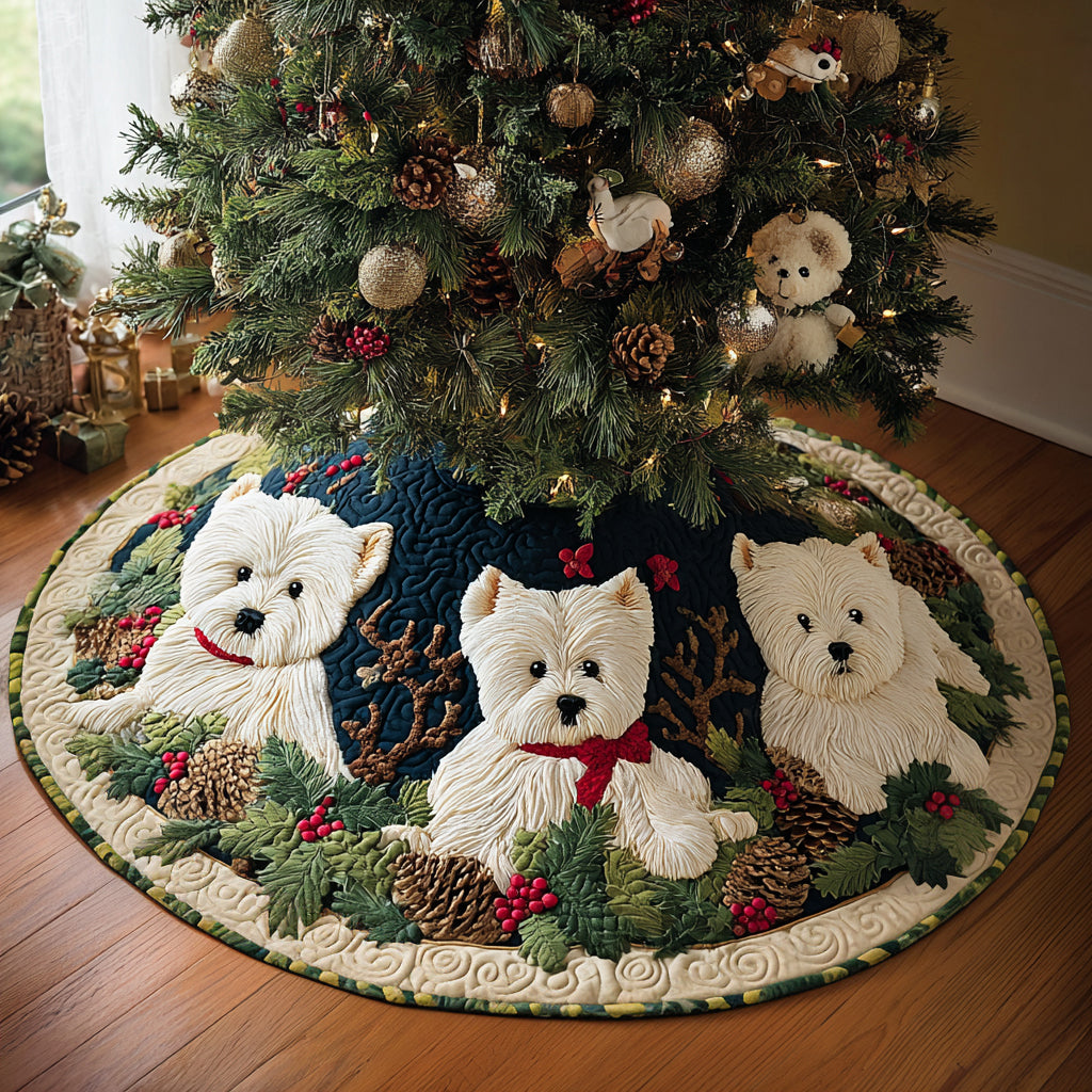 Cozy Westie Cabin Quilted Christmas Tree Skirt Holiday Decorations Xmas Gifts For Dog Owners