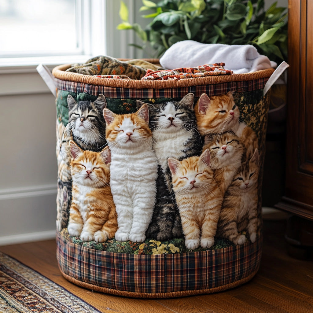 Cozy Whiskers Quilted Laundry Basket Summer Merch Vibes
