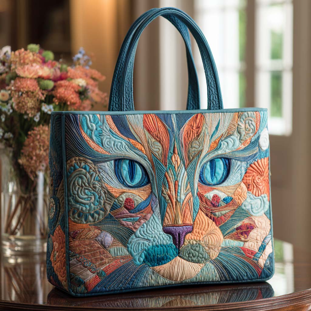Cozy Whiskers Quilted Tote Bag Autumn Gift Ideas