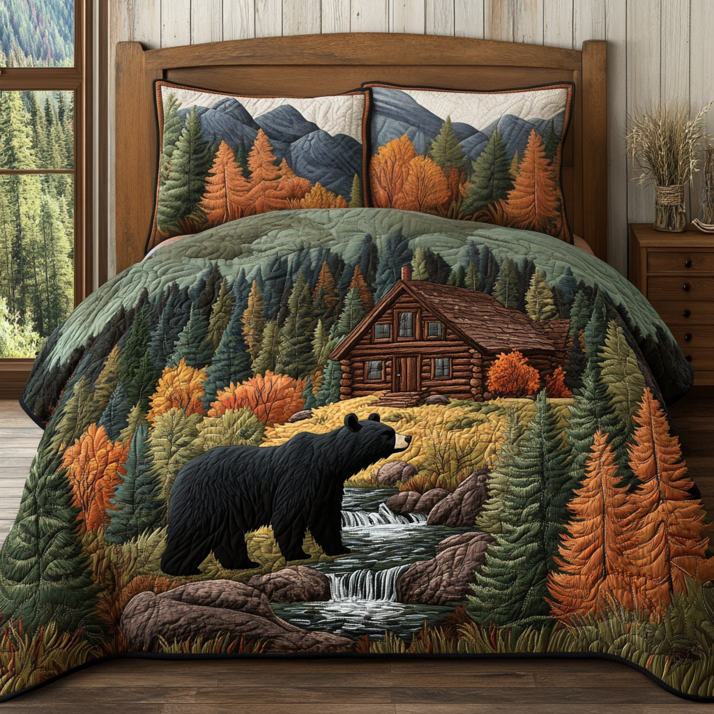 Cozy Wilderness Quilted Bedding Set Cute Room Decor Christmas Gifts For Wildlife Lovers