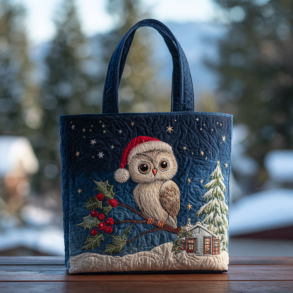 Cozy Winter Owl Quilted Tote Bag Christmas Gifts For Dog Lovers
