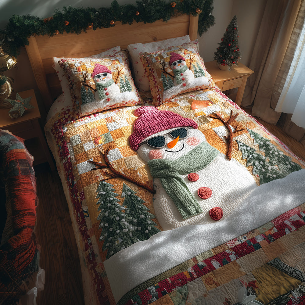 Cozy Winter Quilted Bedding Set Christmas Bed Sheets The Snowman Christmas Gifts