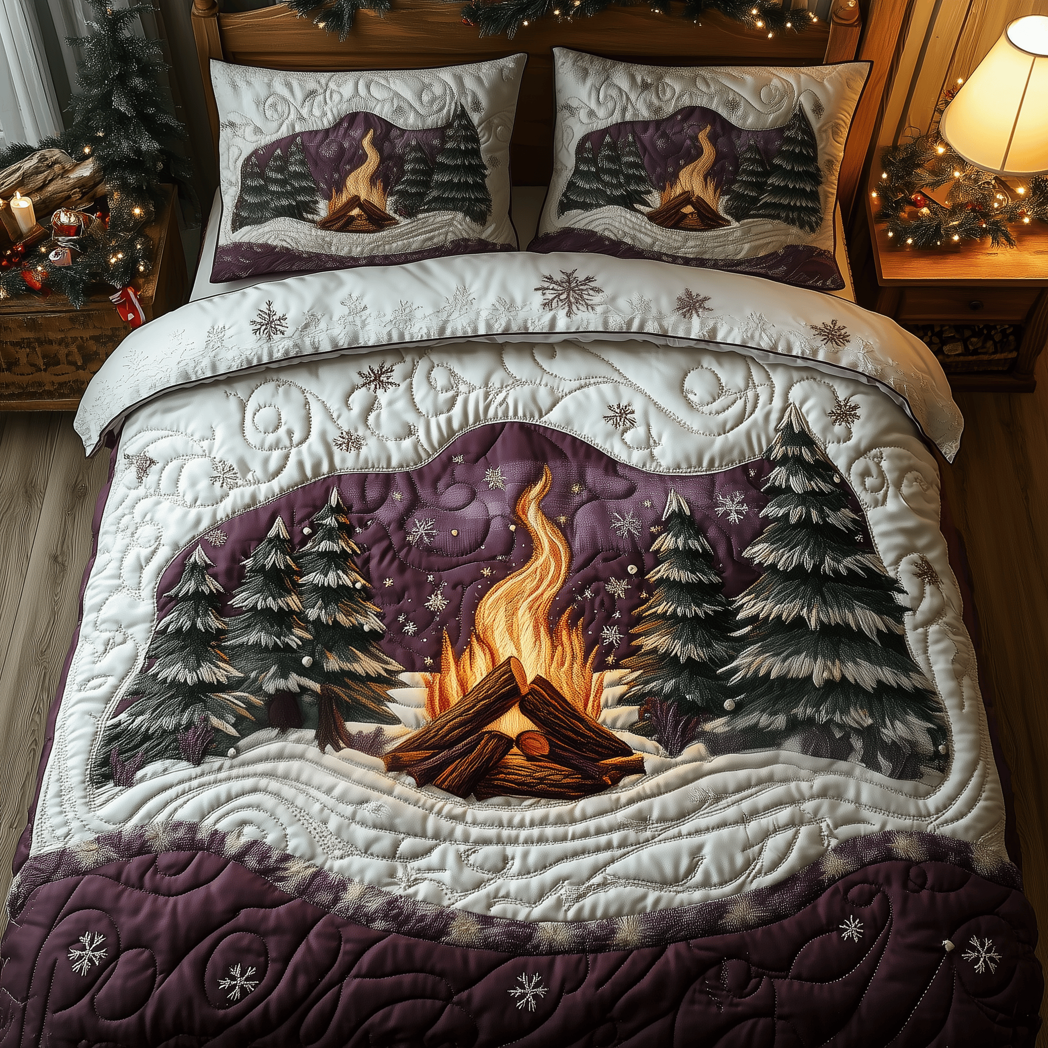 Cozy Winter Quilted Bedding Set Christmas Bedding Set Anniversary Gifts For Couples