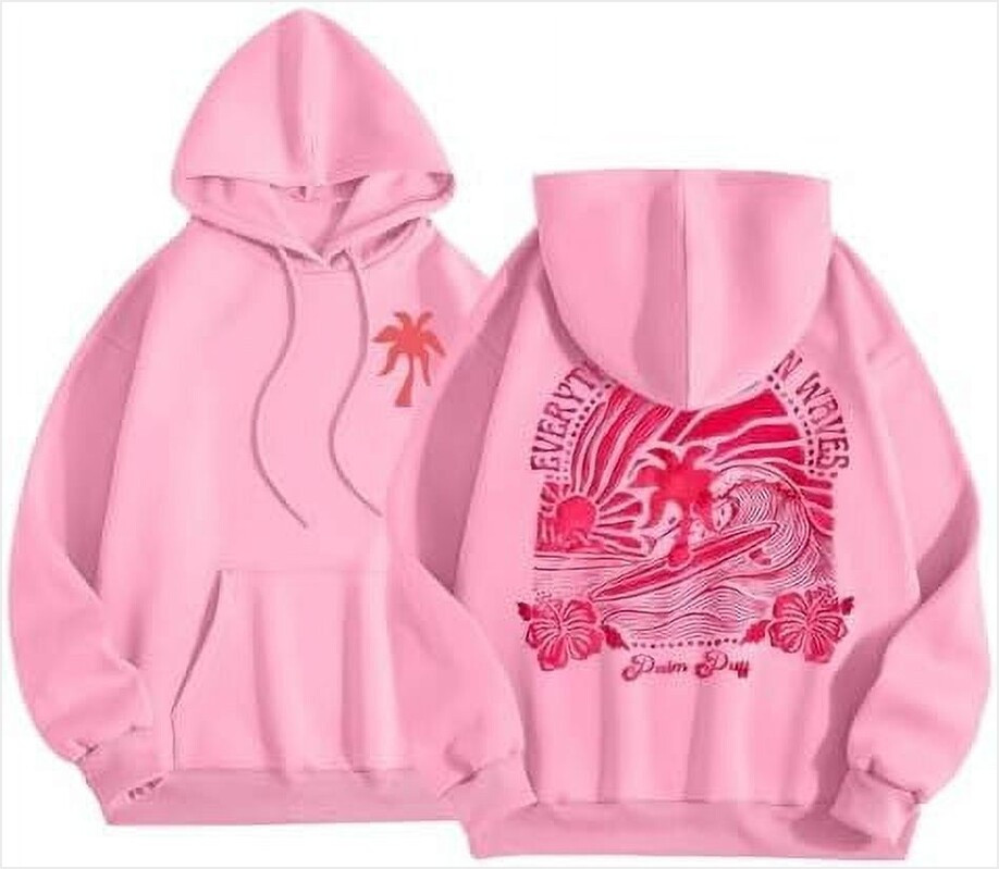 Cozy Women S Pullover With Palm Print Pink Palm Puff Merch Hoodie Gifts For Sister Merch Apparel