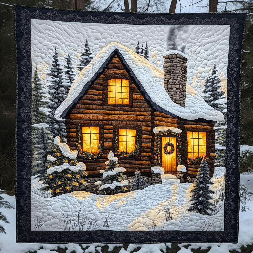 Cozy Wooden Christmas House Quilt Elegant Quilt Blanket Gift for Housewarming