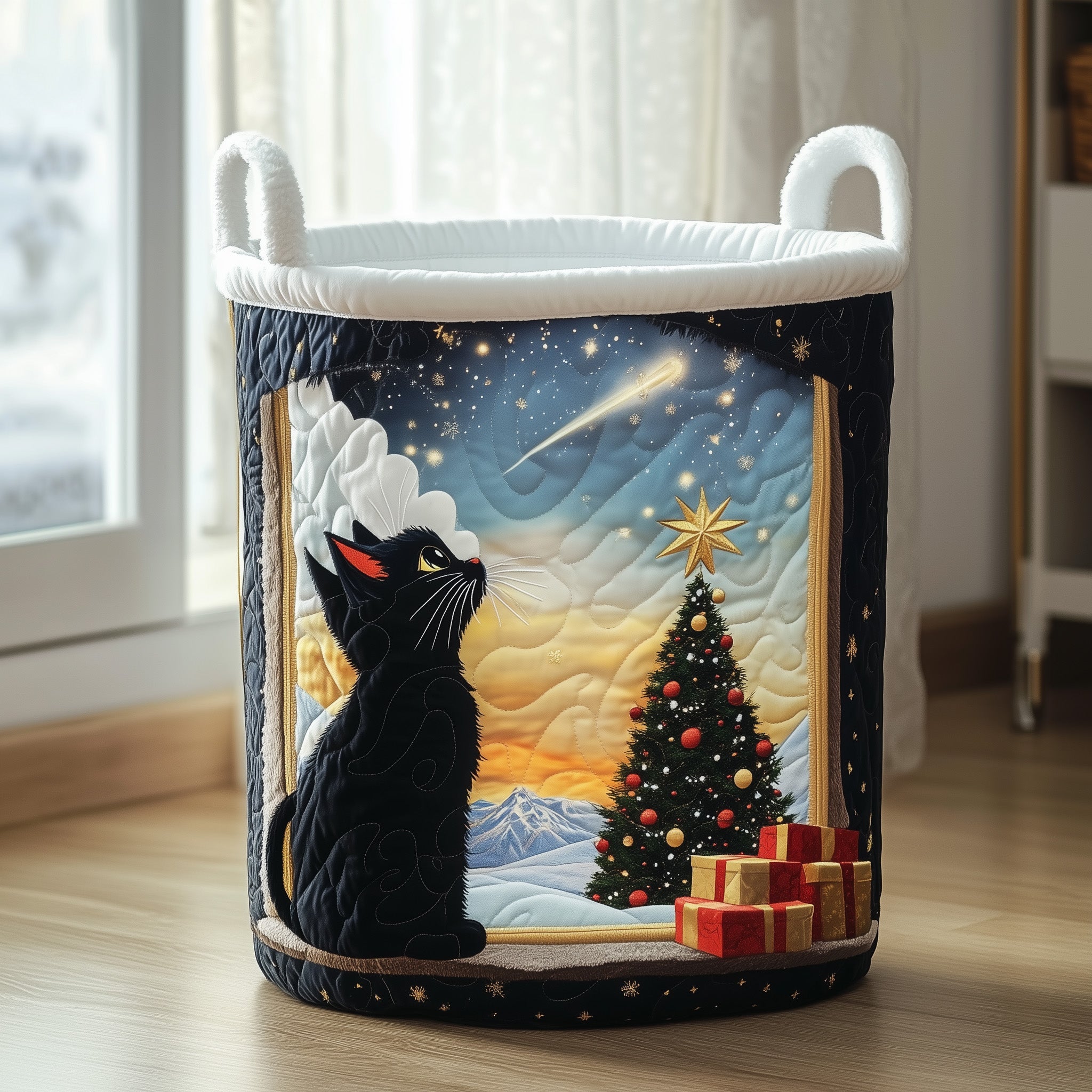 Cozy Xmas Night Quilted Laundry Basket Perfect Gift For Your House
