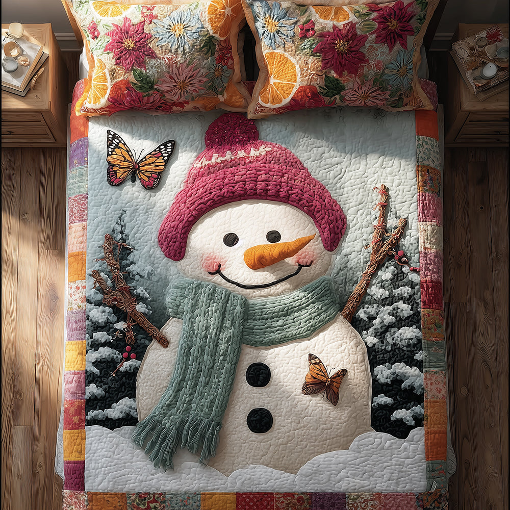 Cozy Xmas Quilted Bedding Set Holiday Season Duvet Cover Set Snowman Gifts For Adults
