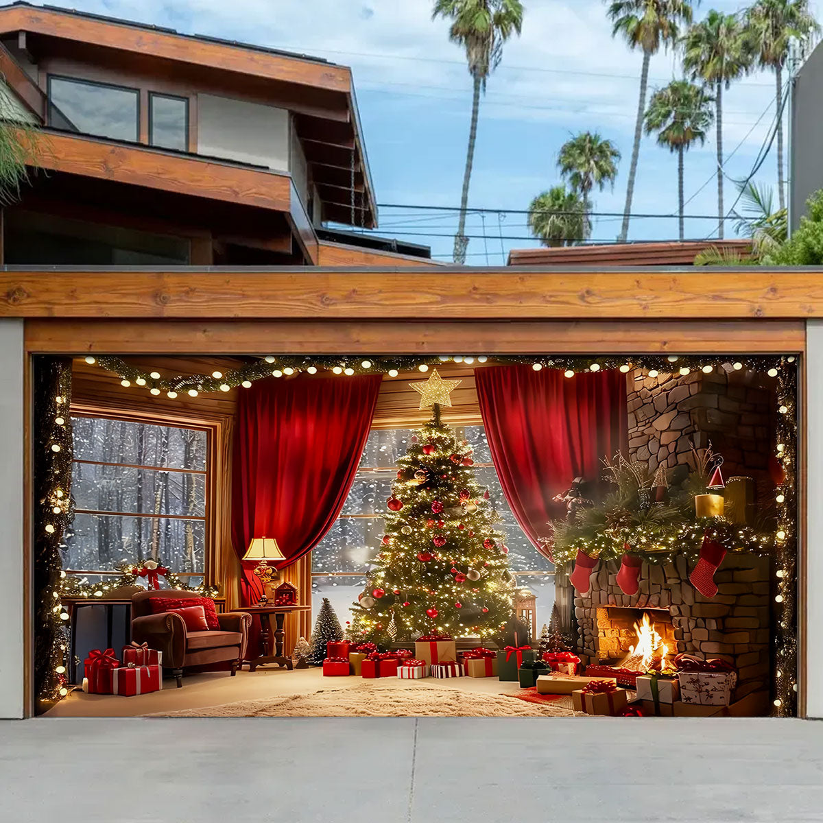 Cozy Xmas Tree Night Christmas Garage Door Banner Outside Decor Christmas Gifts For Grandma