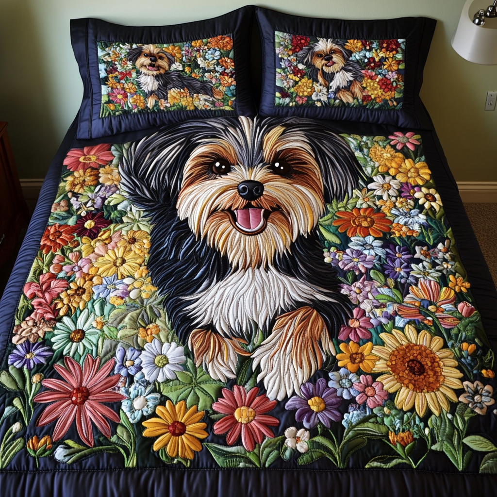 Cozy Yorkie Quilted Bedding Set Bed Decorations Gifts For Yorkshire Terrier Lovers