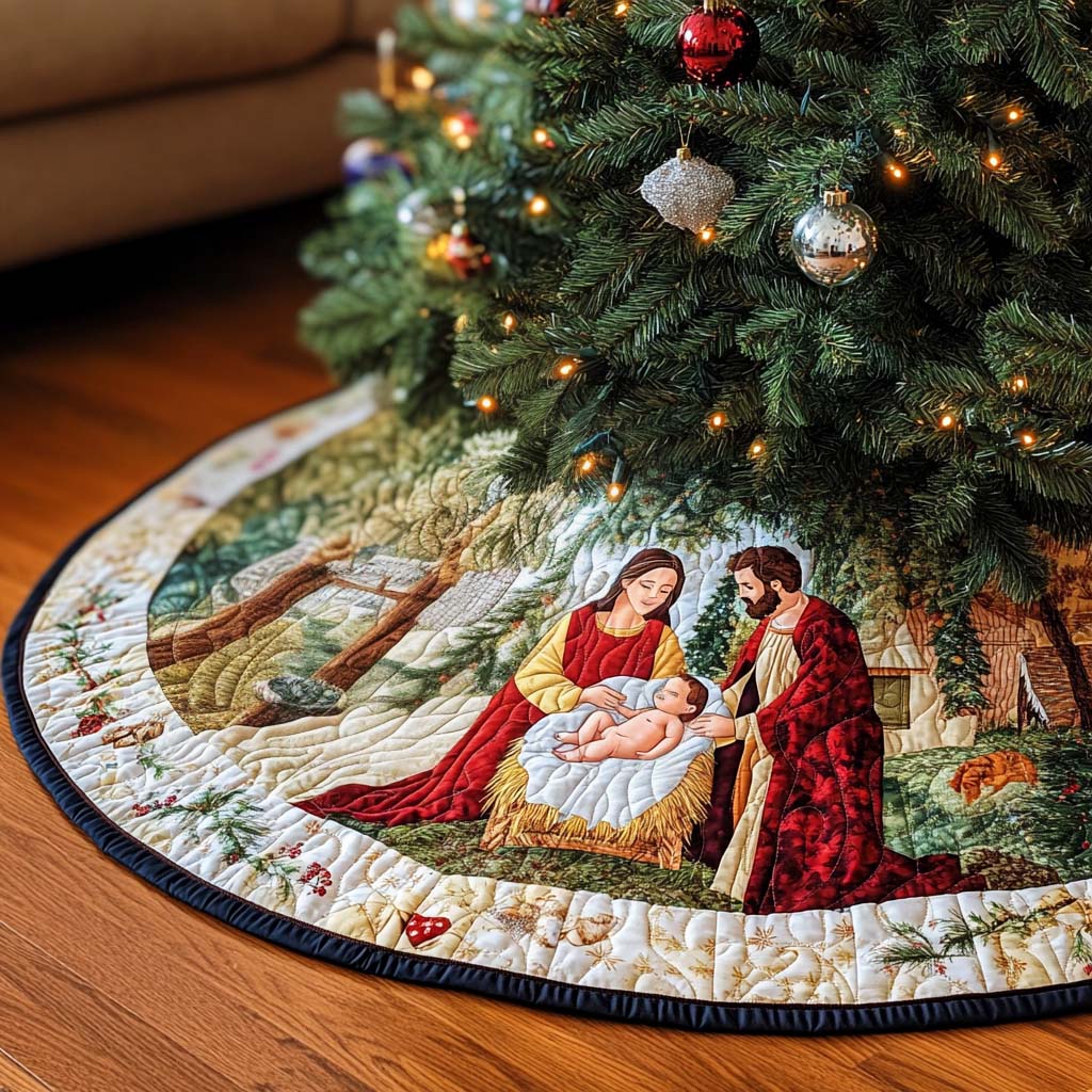 Cradle In The Glade Christmas Quilted Tree Skirt Exclusive Holiday Tree Skirt Gift for Families