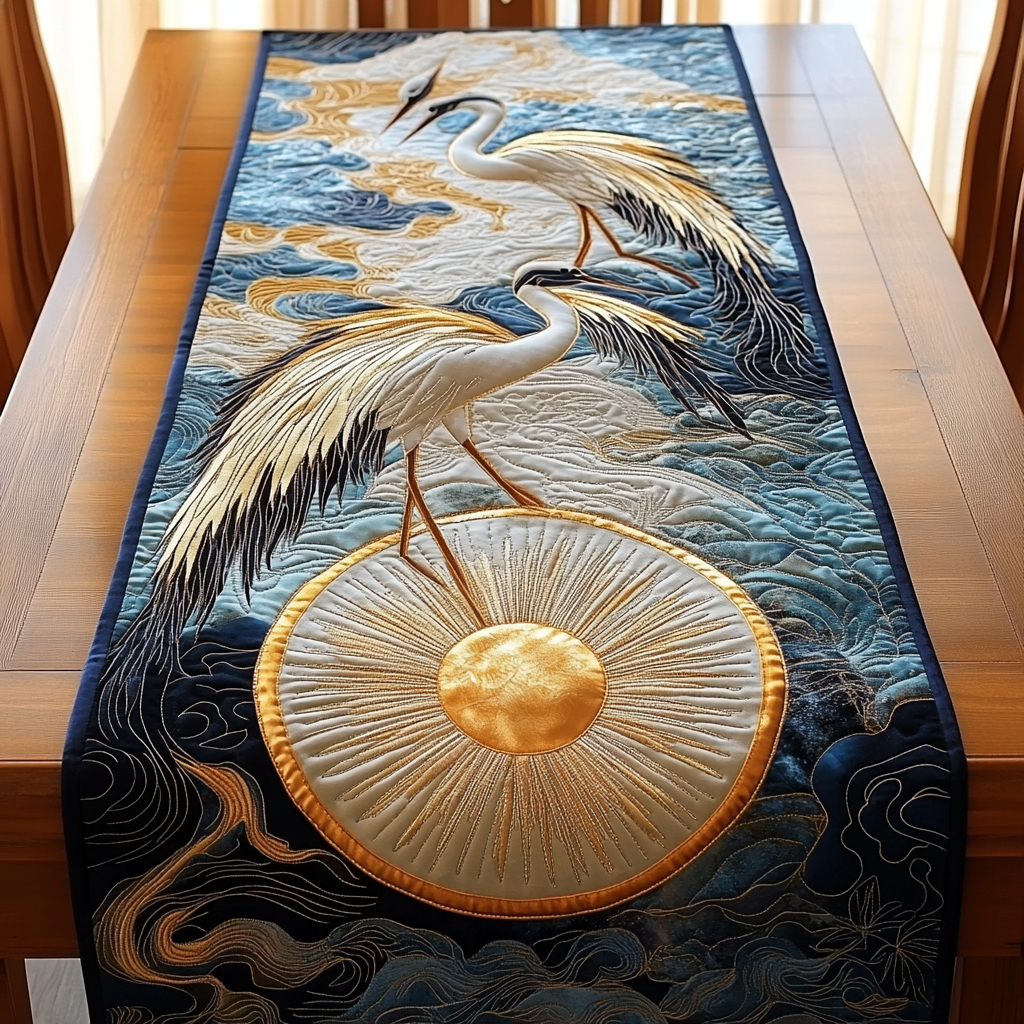 Crane Couple Quilted Table Runner Home Decorations Christmas Gifts For Couples