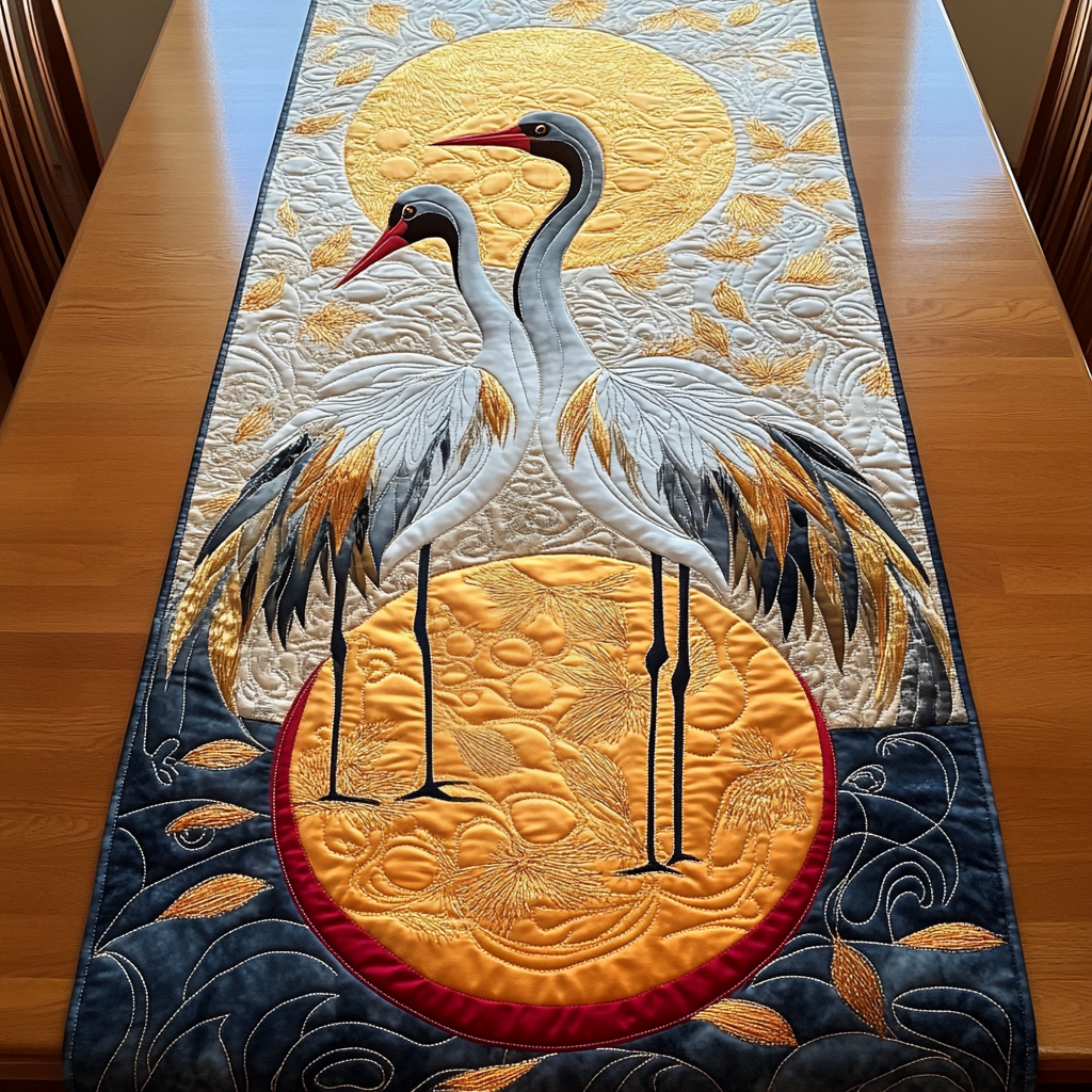 Crane Couple Quilted Table Runner Home Decorations Christmas Gifts For Grandpa Grandma