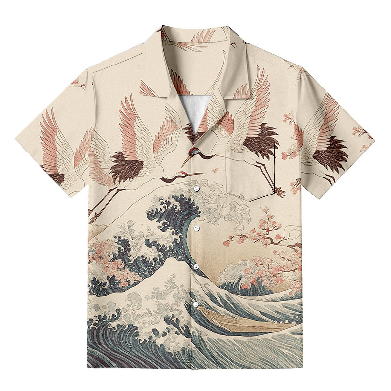 Cranes Dancing On The Waves Aloha Hawaiian Shirt The Great Waves Shirt Gifts For Art Lover