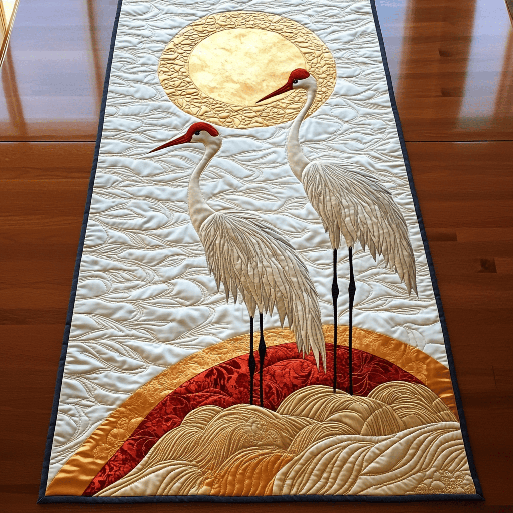 Cranes in Sunset Quilted Table Runner Home Decorations Christmas Gifts For Family Ideas