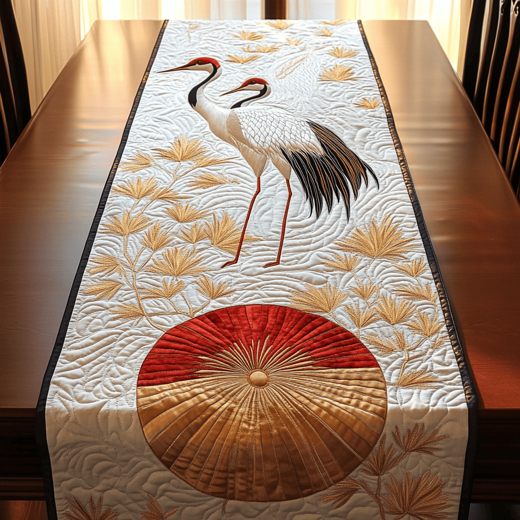 Cranes in Sunset Quilted Table Runner Home Decorations Christmas Gifts For Mom Dad Xmas