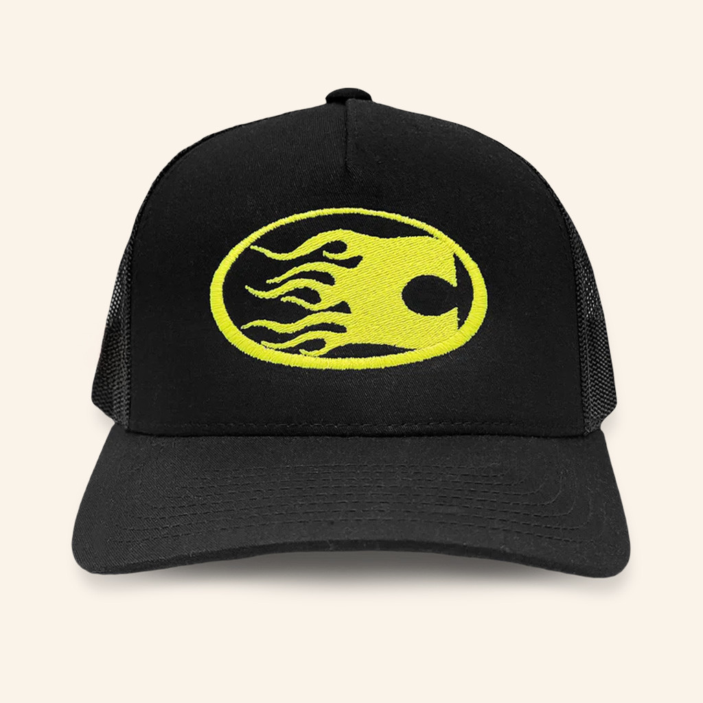 Crankdat Merch Flames Black Trucker Hat Gifts For Music Lovers