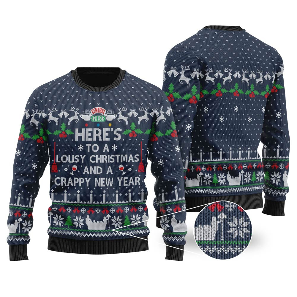 Crappy New Year Friends Christmas Sweater Navy Custom Holiday Sweater Merch That Warms the Heart