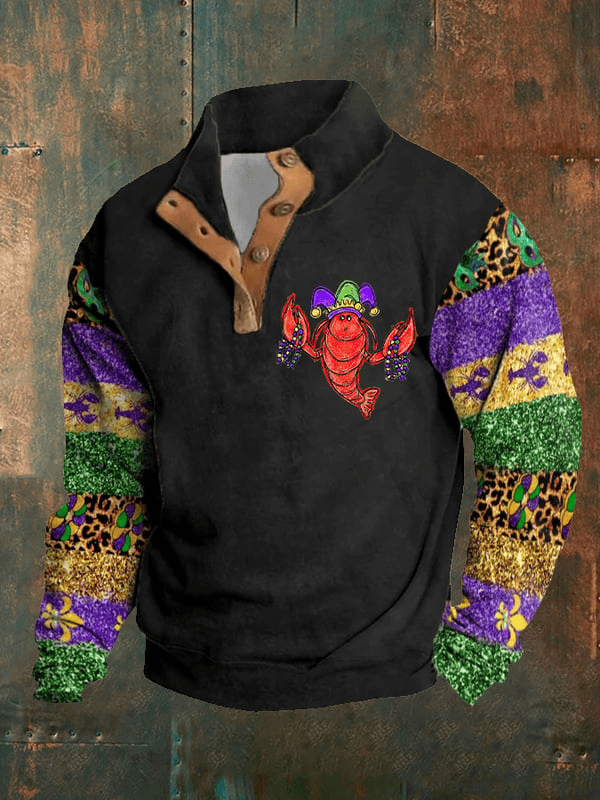 Crawfish Mardi Gras Half Button Sweatshirt Fleur De Lis Mardi Gras Apparel Gift Ideas For Him