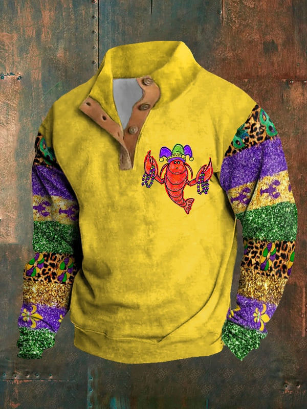 Crawfish Mardi Gras Half Button Sweatshirt Fleur De Lis Mardi Gras Apparel Men