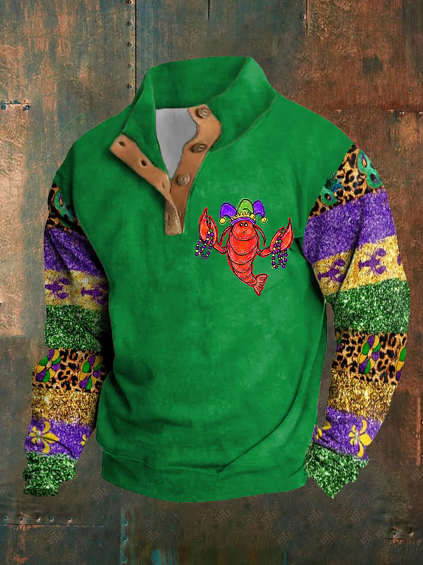 Crawfish Mardi Gras Half Button Sweatshirt Fleur De Lis Mardi Gras Clothes For Sale