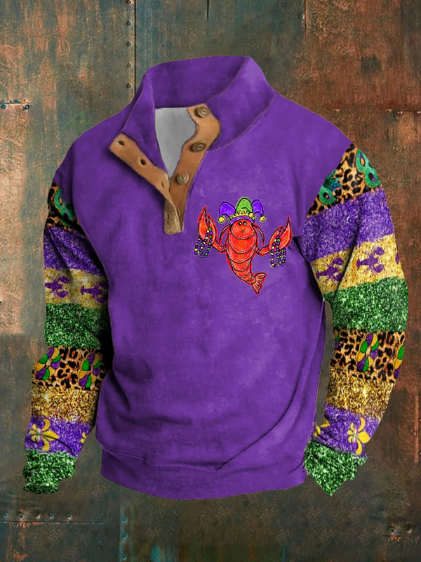 Crawfish Mardi Gras Half Button Sweatshirt Fleur De Lis Mardi Gras Mens Wear