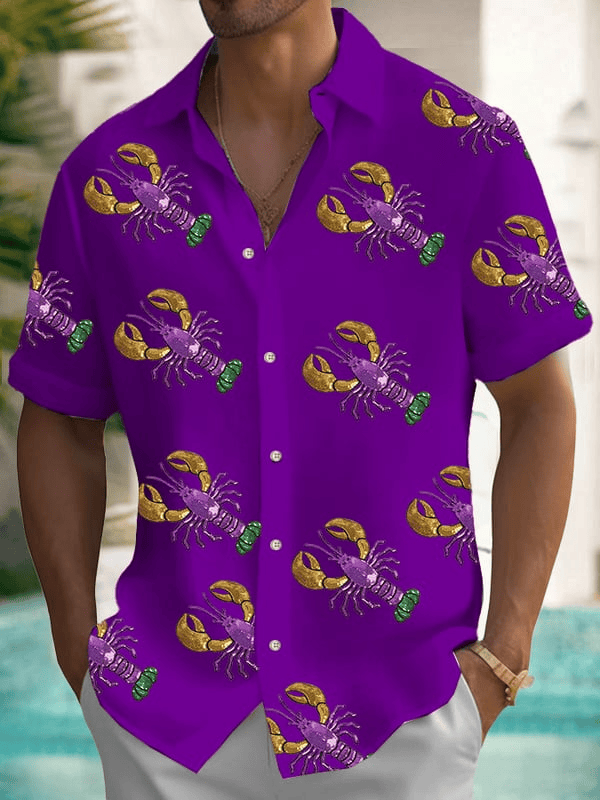 Crawfish Mardi Gras Hawaiian Shirt Fat Tuesday Shirt New Orleans Mardi Gras Clothing