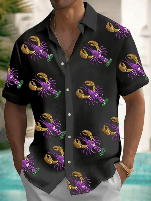 Crawfish Mardi Gras Hawaiian Shirt Fleur De Lis Clothing Mardi Gras Button Down Husband Gifts
