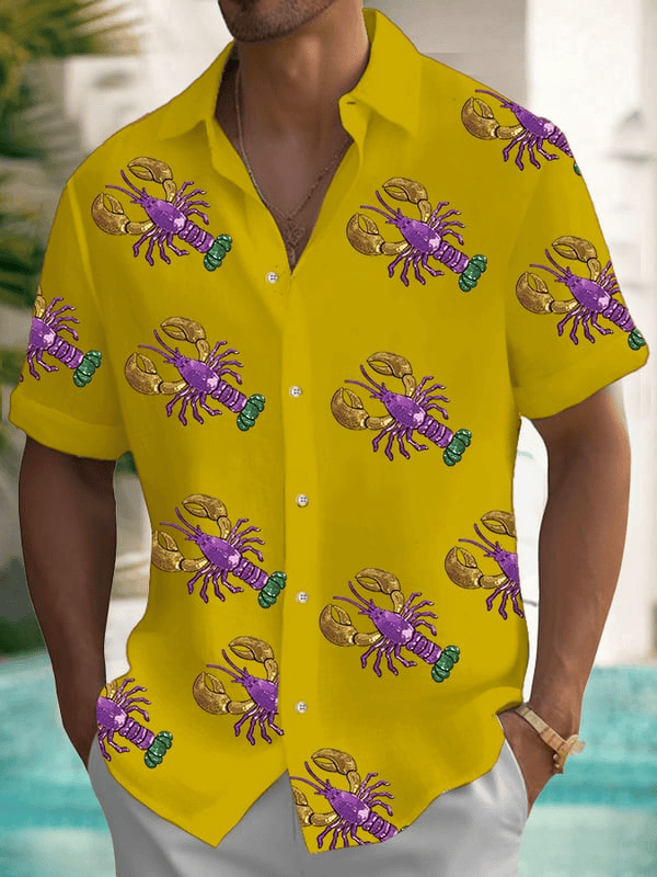 Crawfish Mardi Gras Hawaiian Shirt Mardi Gras Shirts Men's New Orleans Festival Apparel