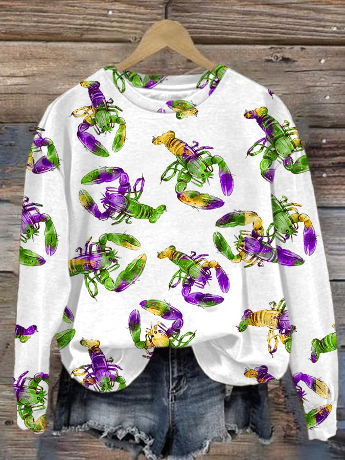 Crawfish Mardi Gras Sweatshirt For Women's Mardi Gras Apparel Gifts For Holiday