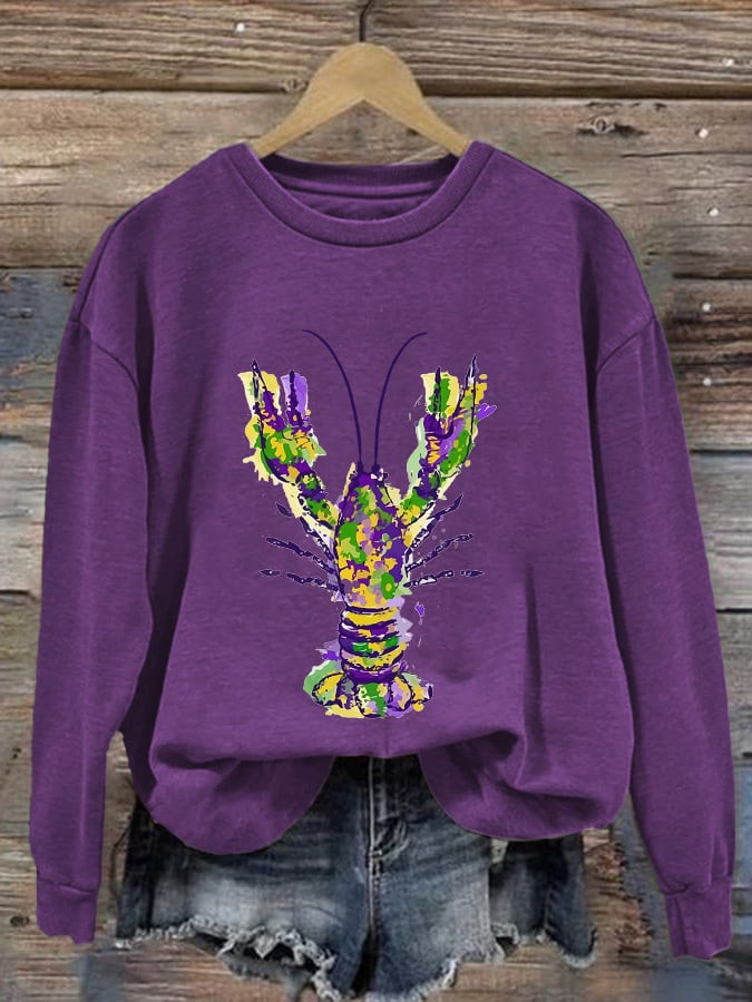 Crawfish Mardi Gras Sweatshirt For Women's Mardi Gras Party Clothes Holiday Gifts