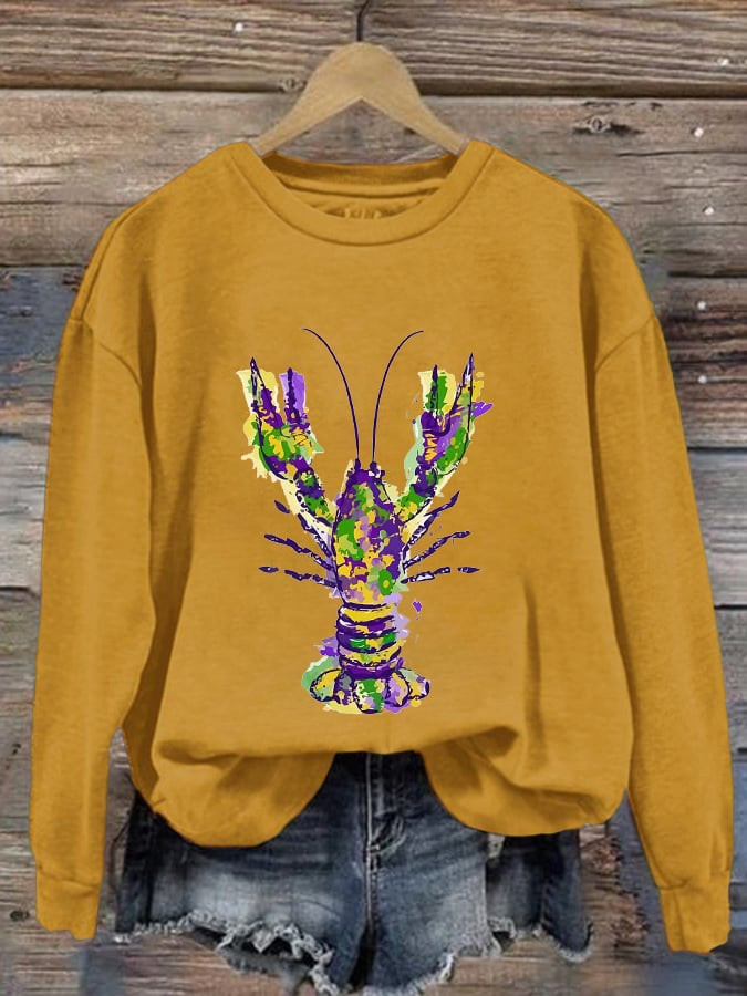 Crawfish Mardi Gras Sweatshirt Women's Mardi Gras Party Clothes Gifts For Daughter