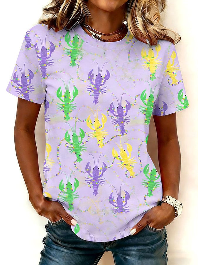Crawfish Mardi Gras T-Shirt Fat Tuesday Clothes Fleur De Lis Mask Mardi Shirt Gifts For Mom