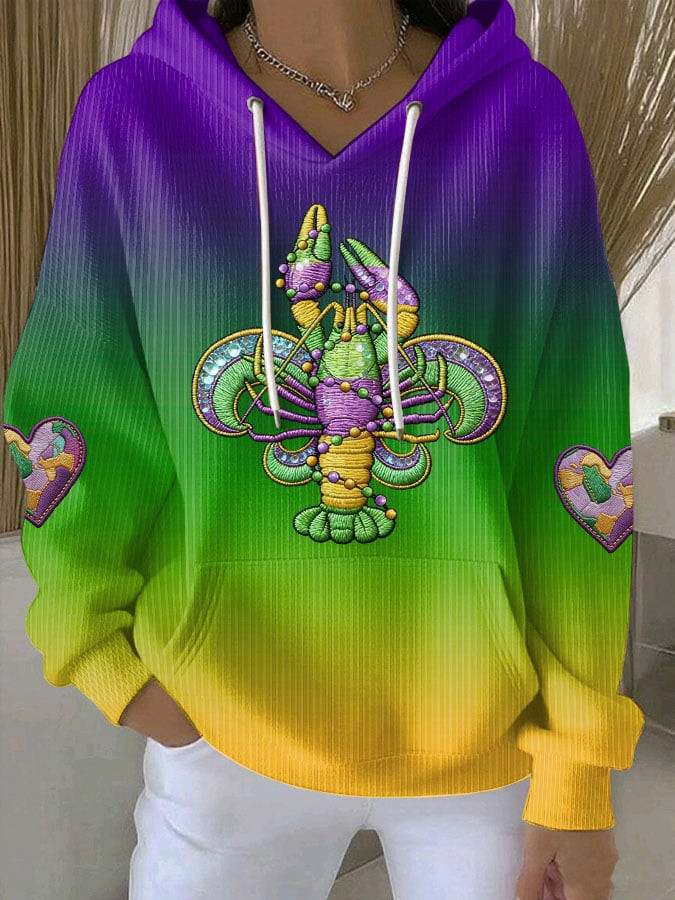 Crawfish Mardi Gras Waffle Hoodie Cute Clothes For Mardi Gras New Orleans Hoodie Gifts
