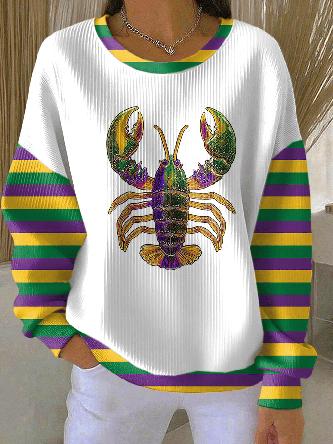 Crawfish Mardi Gras Waffle Sweatshirt Mardi Gras Apparel For Women Sweatshirt