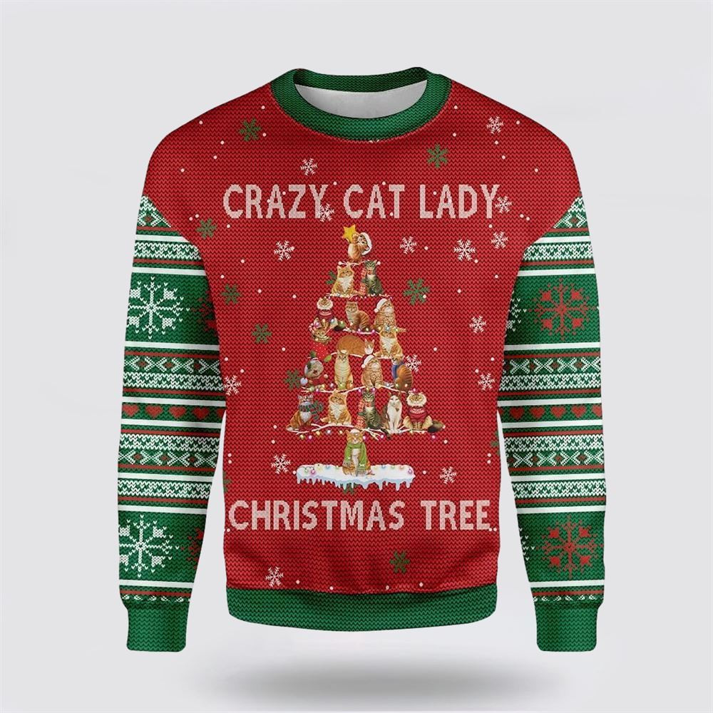 Crazy Cat Lady Christmas Tree Ugly Christmas Sweater Christmas Gift For Cat Love Christmas Present Ideas