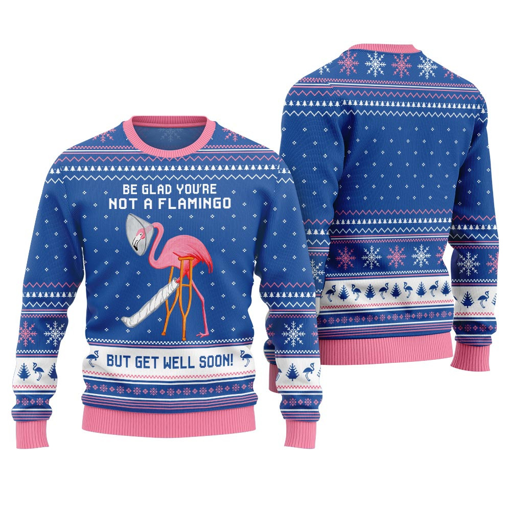 Crazy Flamingo Oops Broken Leg Ugly Christmas Sweater Casual Winter Sweatshirt for Daily Comfort