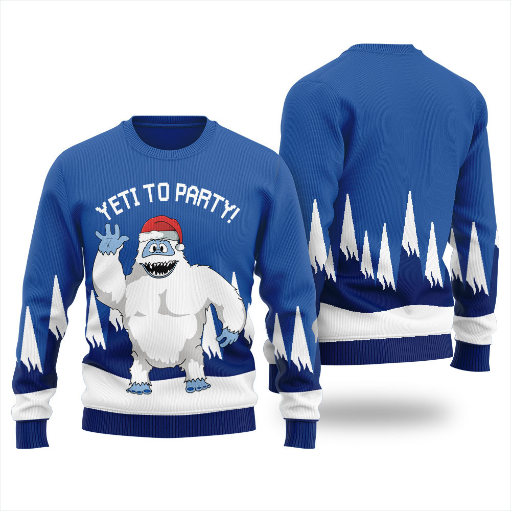 Crazy Yeti To Party Mens Holiday Sweater Royal Heartwarming Christmas Gift Sweater for Him or Her